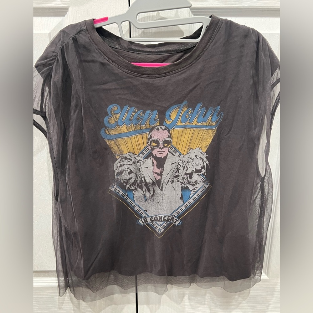Pilcro Elton John Black Tee with Mesh